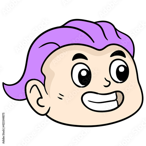 the head of the purple haired man smiled with parted back. doodle icon drawing