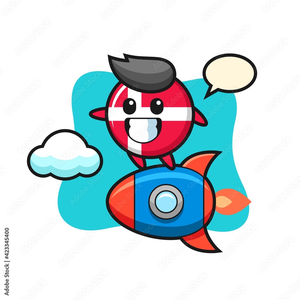 denmark flag badge mascot character riding a rocket denmark flag badge mascot character riding a rocket