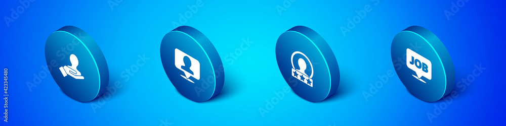 Set Isometric Hand for search a people, Create account screen, Speech bubble with job and Location person icon. Vector Set Isometric Hand for search a people, Create account screen, Speech bubble with job and Location person icon. Vector