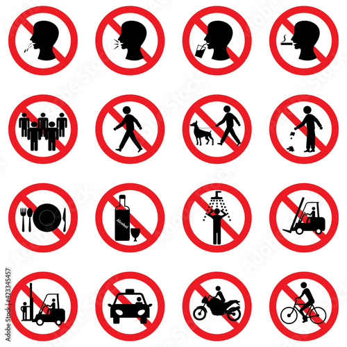 Prohibition signs, set vector illustration