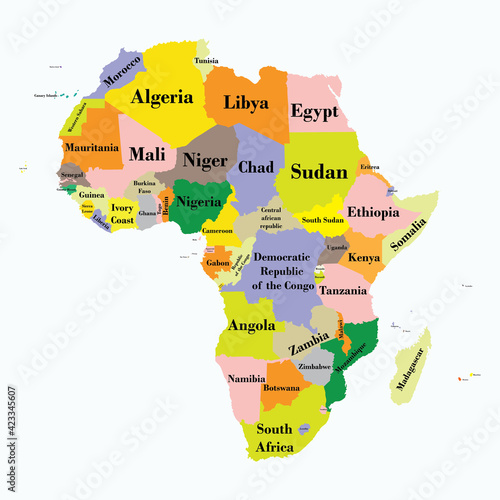 Map of Africa specifying regions and countries.