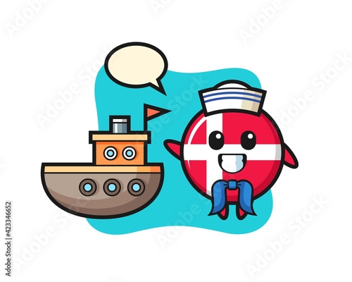 Character mascot of denmark flag badge as a sailor man