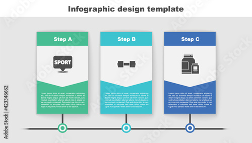 Set Location gym, Dumbbell and Sports nutrition. Business infographic template. Vector