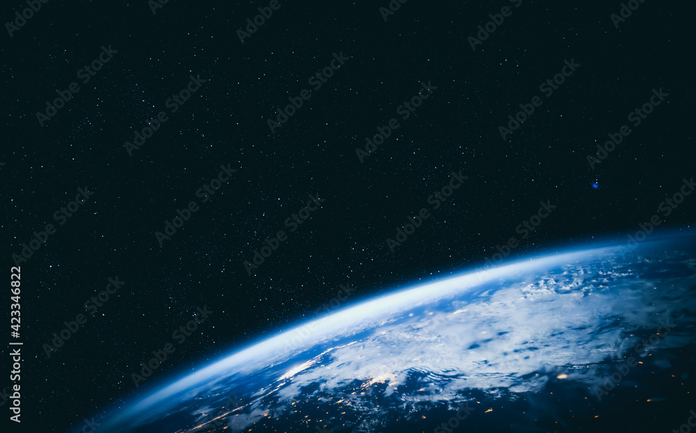 Planet earth globe view from space showing realistic earth surface and  world map as in outer