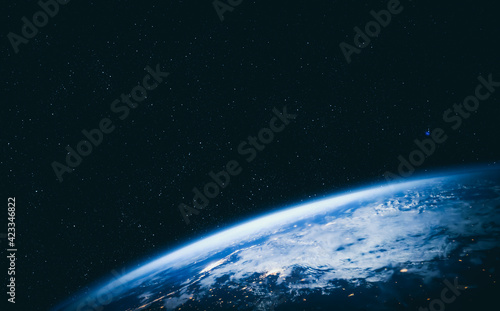 Fototapeta Naklejka Na Ścianę i Meble -  Planet earth globe view from space showing realistic earth surface and world map as in outer space point of view . Elements of this image furnished by NASA planet earth from space photos.