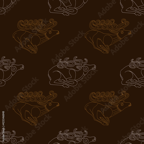 Seamless pattern with ancient Scythian art and animal motifs for your project