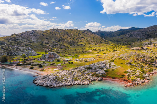 Fototapeta Naklejka Na Ścianę i Meble -  Aerial view of bay Bozukkale, Turkey. Rocky coast of the Aegean sea.