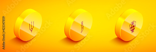 Set Isometric Neptune Trident, Dagger and Ancient amphorae icon. Vector