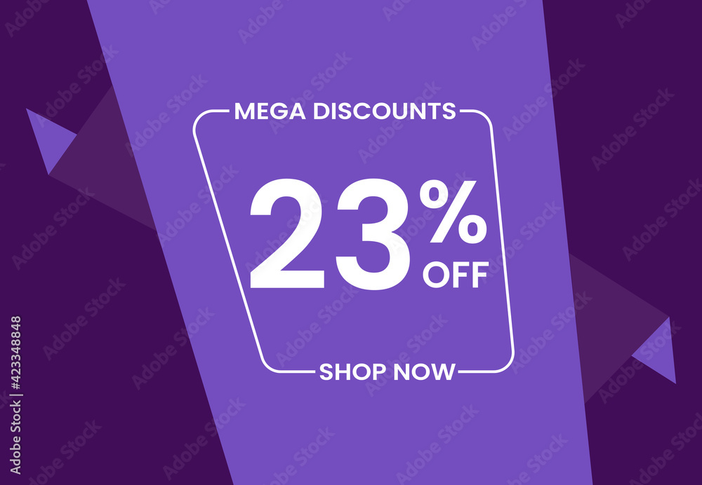 Mega Discounts 23% Off Shop Now. 23 percent Discount sale modern banner vector illustration Mega Discounts 23% Off Shop Now. 23 percent Discount sale modern banner vector illustration
