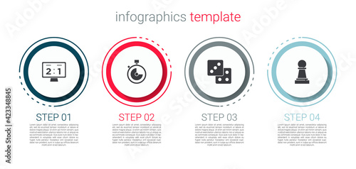 Set Sport mechanical scoreboard, Stopwatch, Game dice and Chess. Business infographic template. Vector