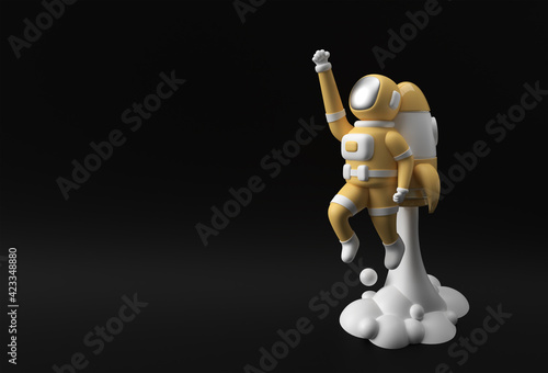 3d Render Spaceman Astronaut Flying with Rocket 3d illustration Design.