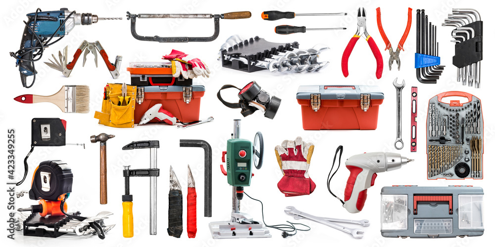 Work tools isolated on white background Work tools isolated on white background