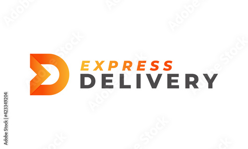 Creative Initial Letter D Logo Design. Orange Shape D Letter with Origami Style Right Arrow inside. Usable for Business and Delivery Logos. Flat Vector Logo Design Ideas Template Element. Eps10 Vector