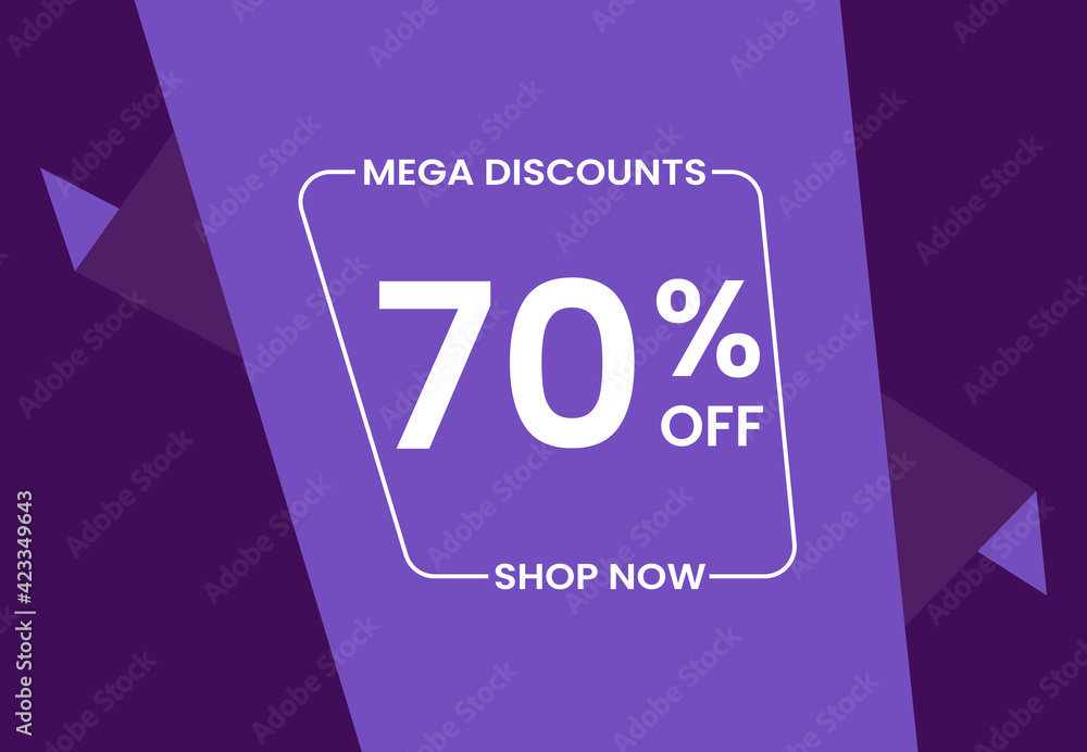 Mega Discounts 70% Off Shop Now. 70 percent Discount sale modern banner vector illustration Mega Discounts 70% Off Shop Now. 70 percent Discount sale modern banner vector illustration