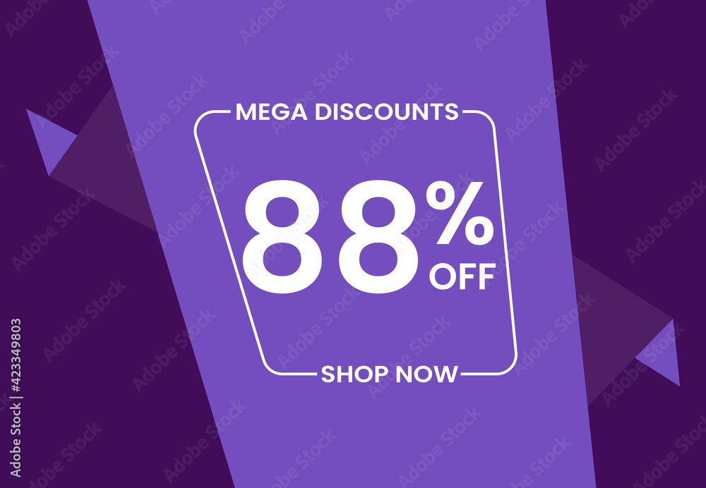 Mega Discounts 88% Off Shop Now. 88 percent Discount sale modern banner vector illustration Mega Discounts 88% Off Shop Now. 88 percent Discount sale modern banner vector illustration