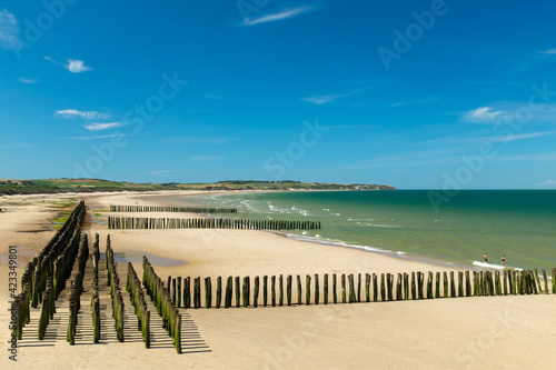 Mussel poles on the beach of Wissant on the Opal Coast in France