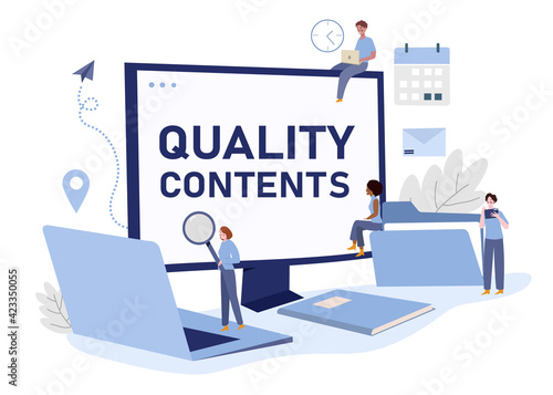 creative teams are discussing to get ideas so they can create quality content with modern flat design vector illustration