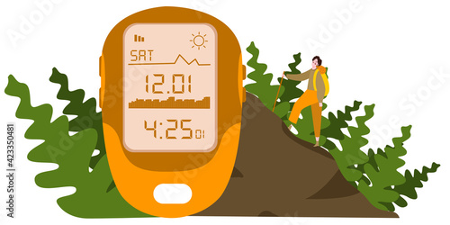 altimeter show altitude figure background man climbing hill with modern flat style