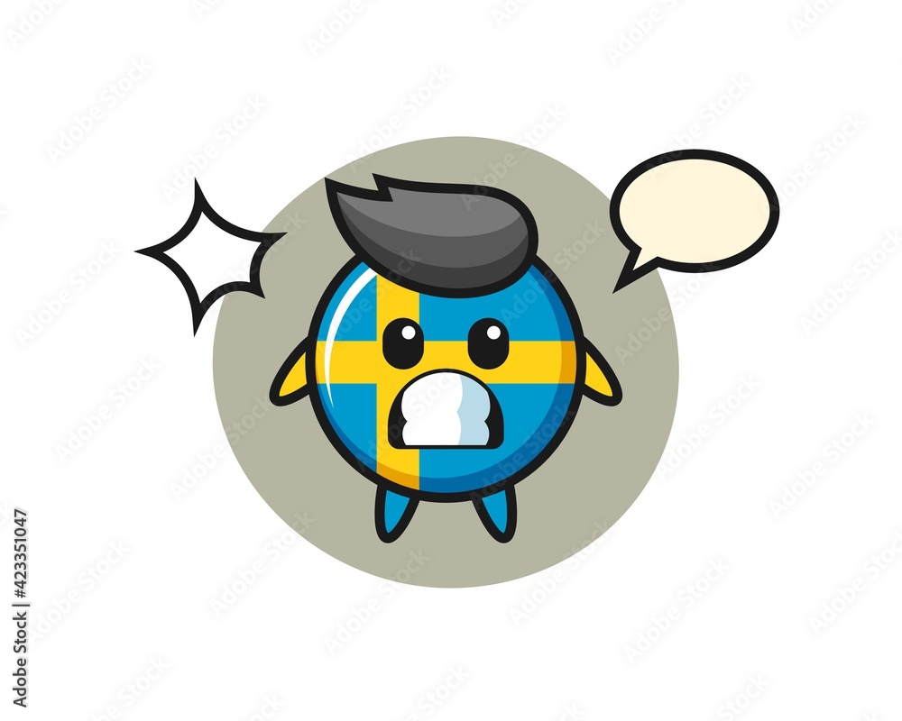 sweden flag badge character cartoon with shocked gesture sweden flag badge character cartoon with shocked gesture