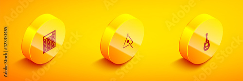 Set Isometric Drum machine, Triangle and Guitar icon. Vector
