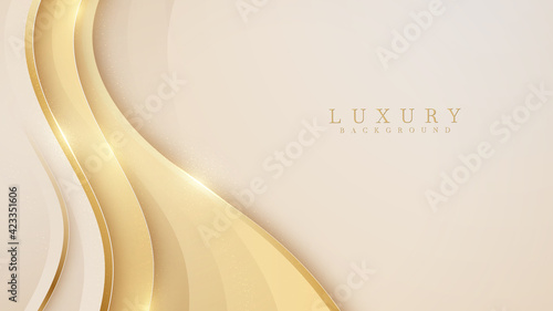Smooth golden wave on cream shade color background. Luxury paper cut style 3d romantic concept. Vector illustration for design.