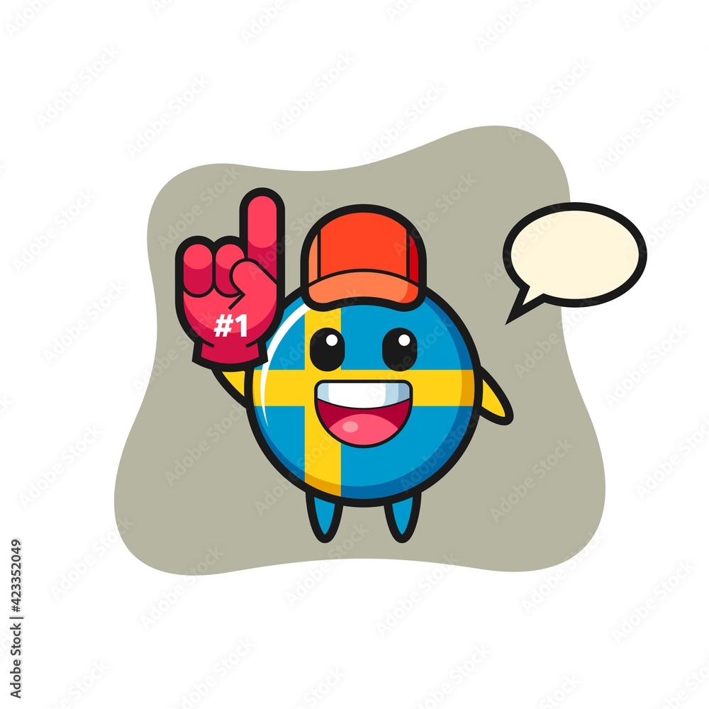 Fototapeta premium sweden flag badge illustration cartoon with number 1 fans glove