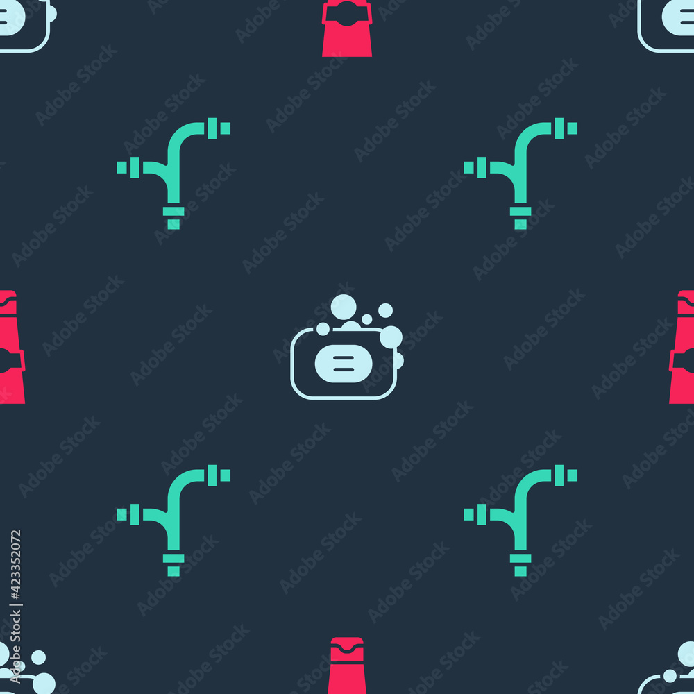 Set Tube of toothpaste, Bar soap and Industry metallic pipe on seamless pattern. Vector