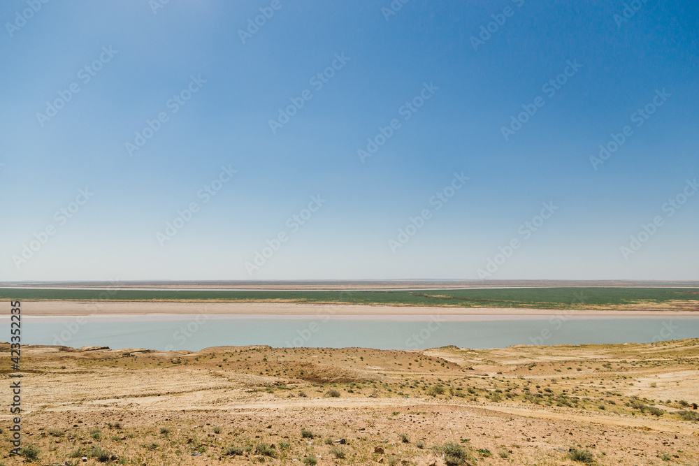 The Kyzylkum desert and the Amu Darya River. The Kyzylkum desert and the Amu Darya River.