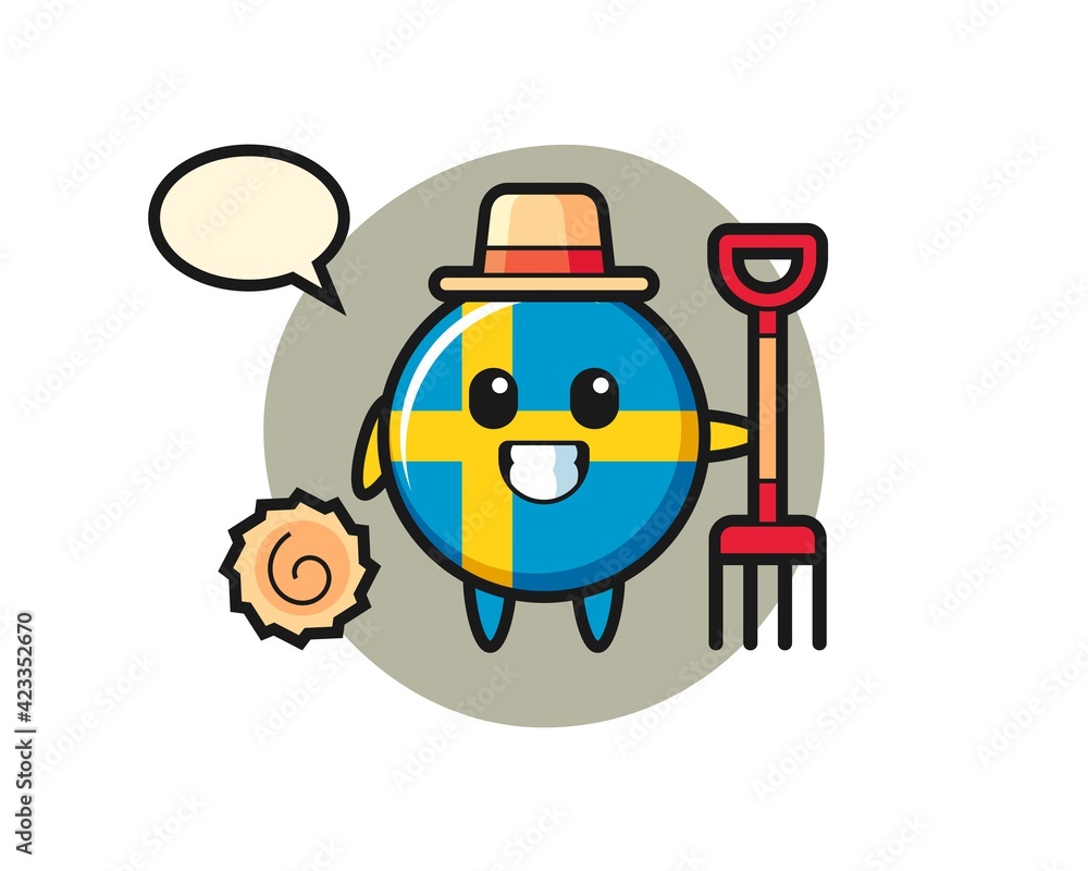 Mascot character of sweden flag badge as a farmer Mascot character of sweden flag badge as a farmer