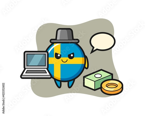 Mascot Illustration of sweden flag badge as a hacker