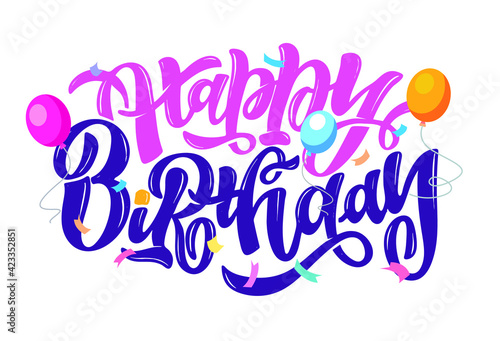 Happy birthday - cute hand drawn doodle lettering postcard. Time to celebrate. Make a wish. Birthday Party time - label for banner, t-shirt design.