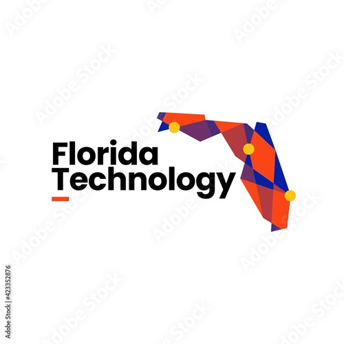 florida technology connection map geometric polygonal logo vector icon illustration