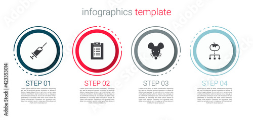 Set Syringe, Clinical record, Experimental mouse and Genetically modified food. Business infographic template. Vector