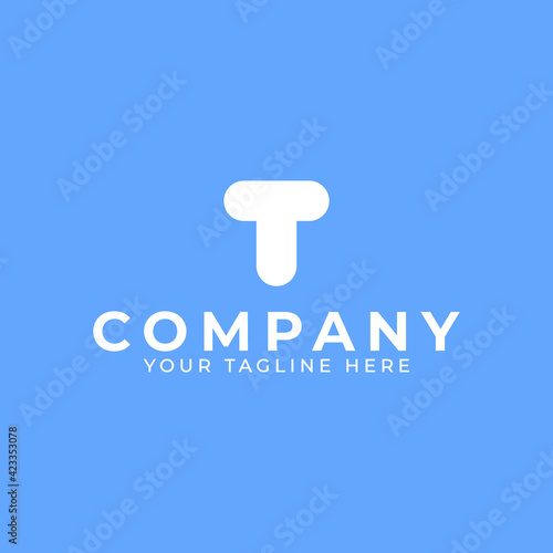 Simple Letter T Initial Logo. White Linear Rounded Style isolated on Blue Background. Usable for Business, Branding and Technology Logos. Flat Vector Logo Design Ideas Template Element. Eps10 Vector