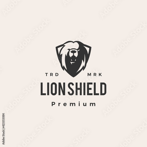 lion shield hipster vintage logo vector icon illustration