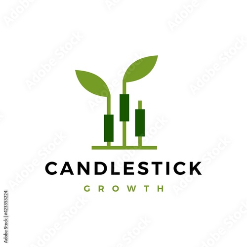 candlestick growth leaf sprout finance financial investment logo vector icon illustration