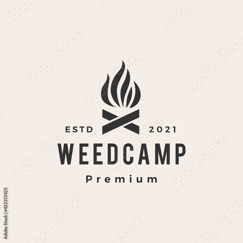 weed camp cannabis tree hipster vintage logo vector icon illustration