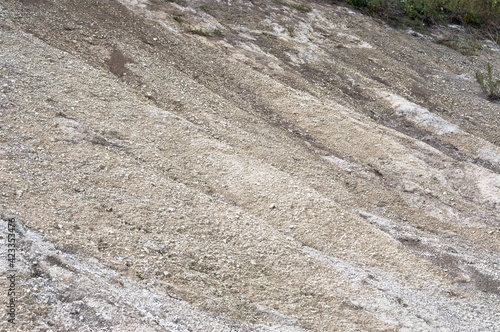 The surface of the slopes of the chalk hills. Texture of chalk slopes