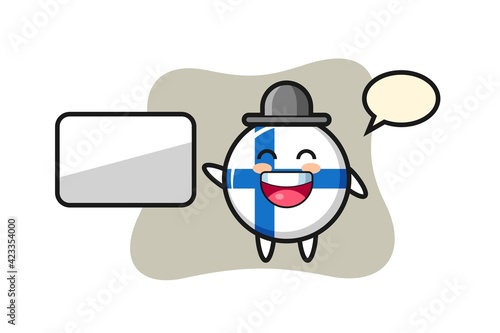 finland flag badge cartoon illustration doing a presentation © heriyusuf