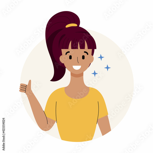 Cute girl with a beautiful smile. Vector character in a flat style.