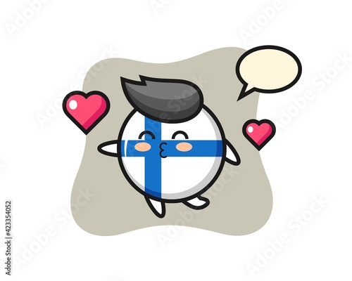 finland flag badge character cartoon with kissing gesture