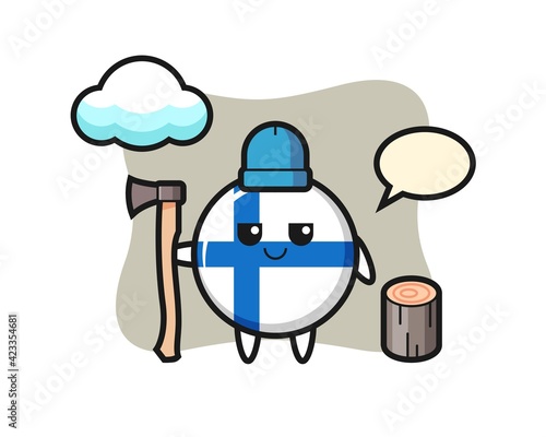 Character cartoon of finland flag badge as a woodcutter
