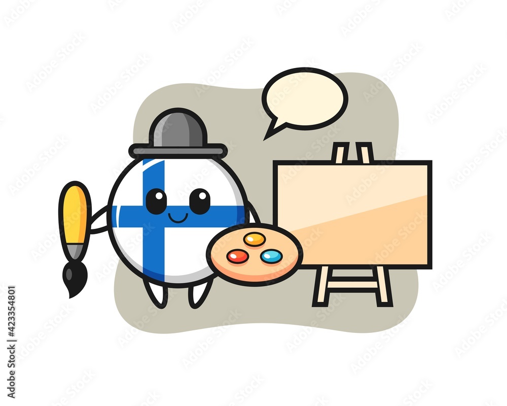 Illustration of finland flag badge mascot as a painter