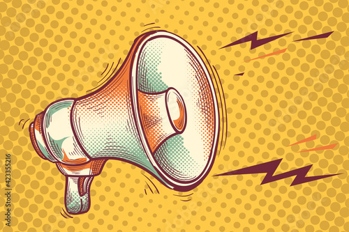 Color drawn megaphone advertising sign