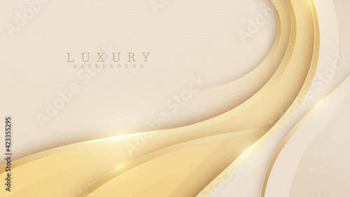 Smooth golden wave on cream shade color background. Luxury paper cut style 3d romantic concept. Vector illustration for design.