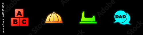 Set ABC blocks, Baby hat, potty and Speech bubble dad icon. Vector