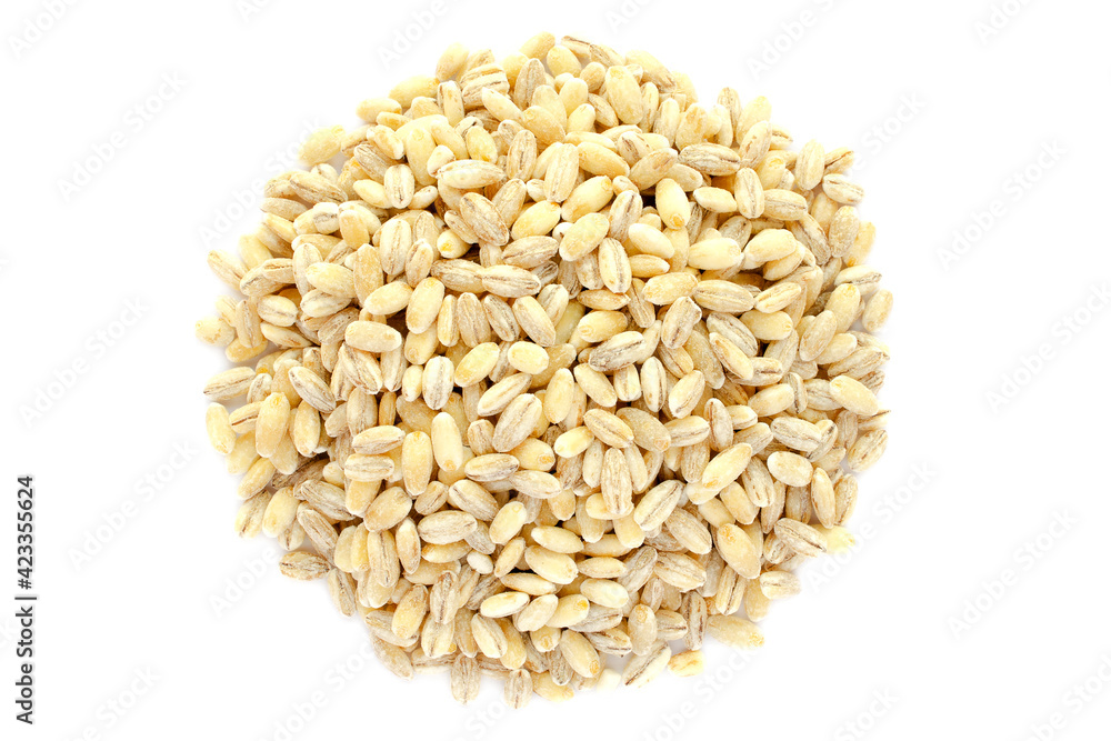 Pile pearl barley isolated on white, top view. Pearl barley isolated on white background, top view. Grains of barley malt on a white background. Heap of pearl barley isolated on white background. Pile pearl barley isolated on white, top view. Pearl barley isolated on white background, top view. Grains of barley malt on a white background. Heap of pearl barley isolated on white background.