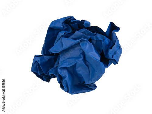 Bright crumpled paper blue color isolated on the white background