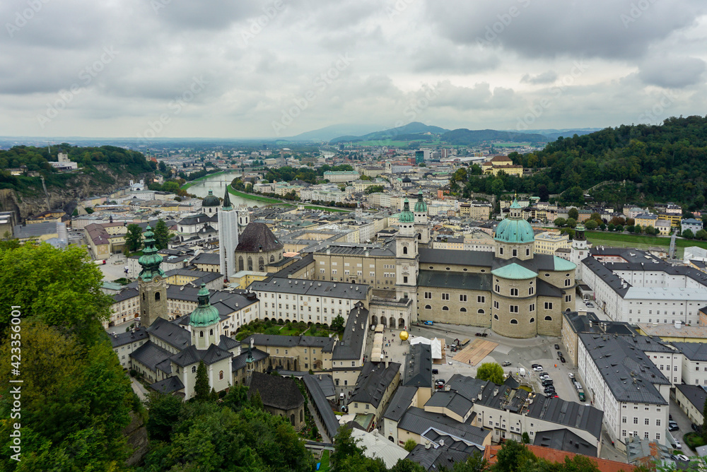 High angle view of Salzburg (Austria) from the castle