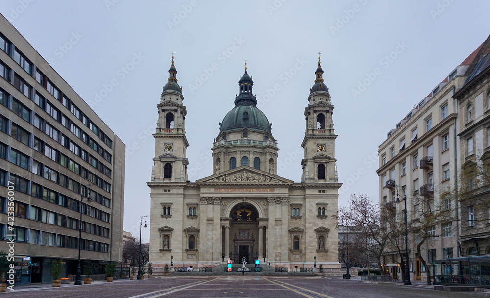 St. Stephen's Basilica and the empty square in front of it  in Budapest, Hungary